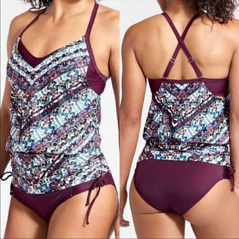 ATHLETA Side Scrunch Tankini Swim Top 32B/C